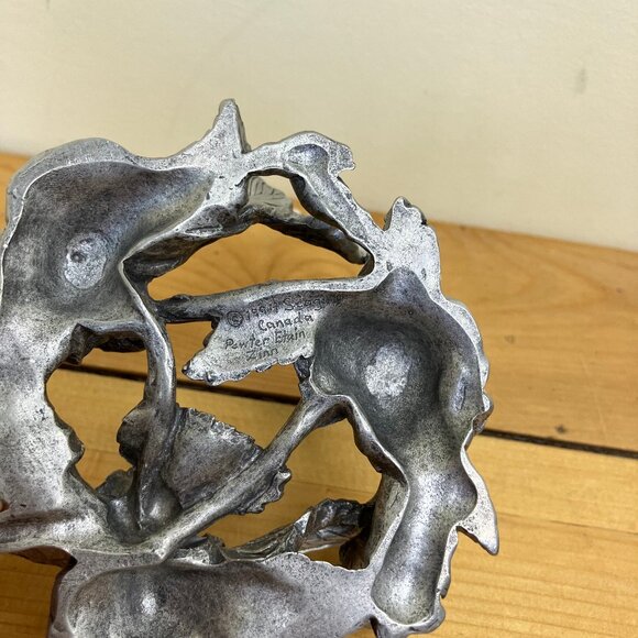 Seagull Pewter Canada Roses Candle Bowl Holder Base Ornate Leaves Vintage 1994 - Picture 7 of 7